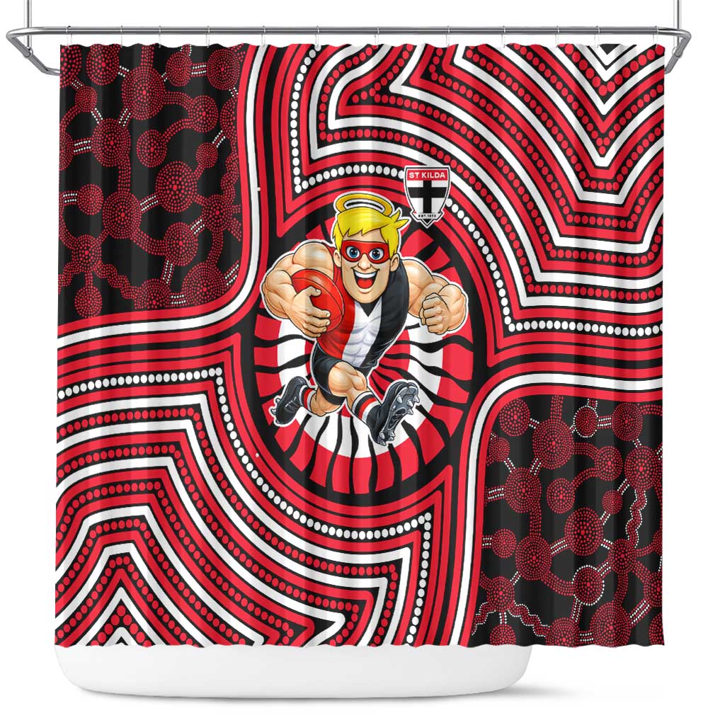 St Kilda Football Club Shower Curtain Indigenous Monochrome Dot Art Mascot Style