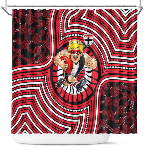 St Kilda Football Club Shower Curtain Indigenous Monochrome Dot Art Mascot Style
