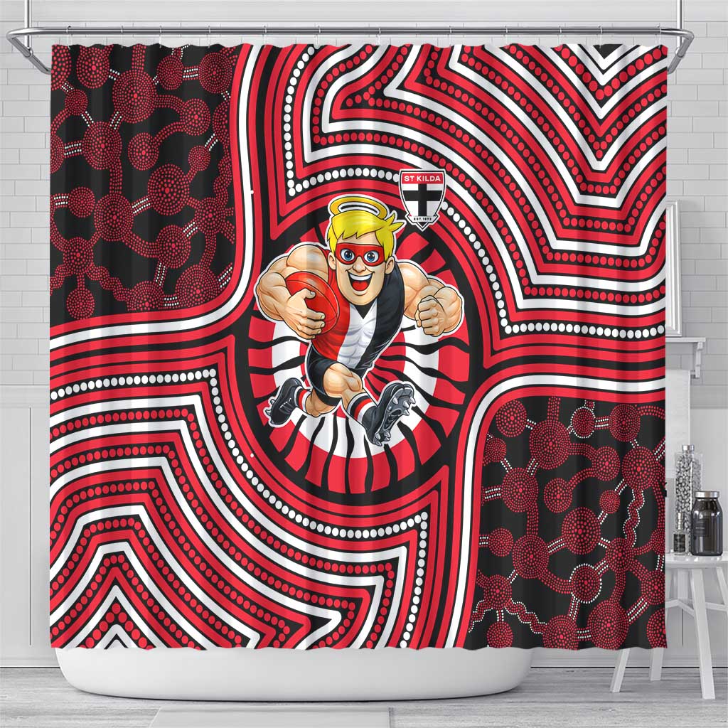 St Kilda Football Club Shower Curtain Indigenous Monochrome Dot Art Mascot Style