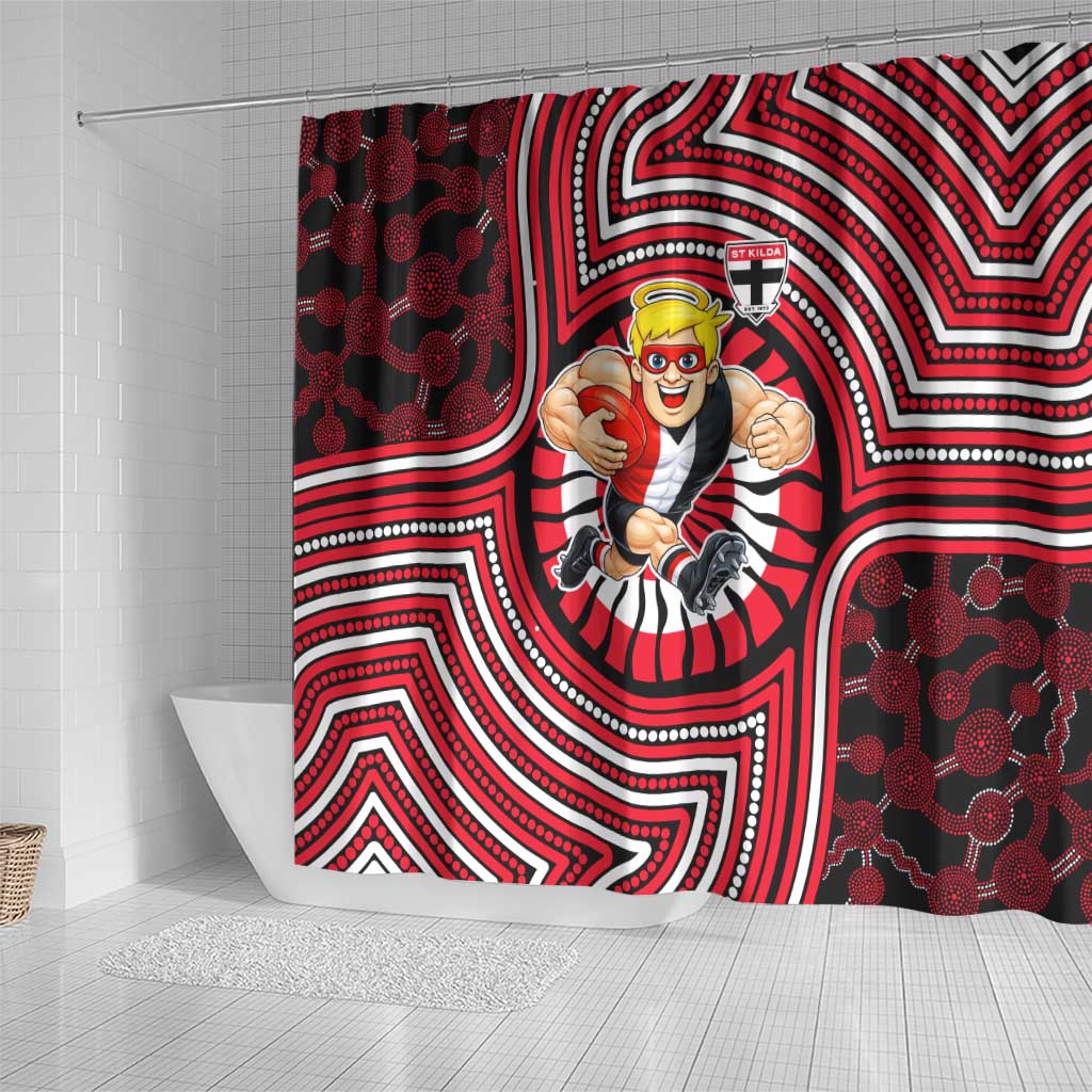 St Kilda Football Club Shower Curtain Indigenous Monochrome Dot Art Mascot Style