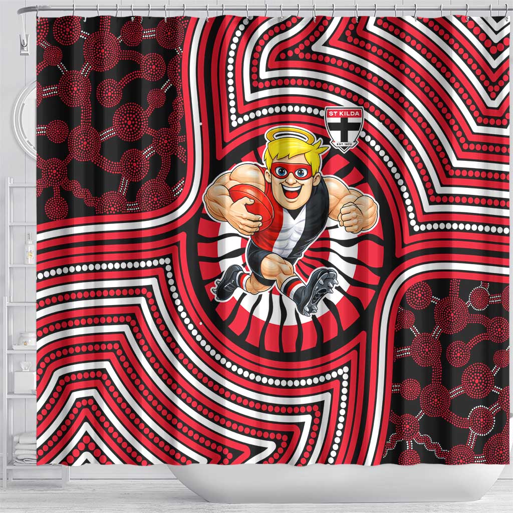 St Kilda Football Club Shower Curtain Indigenous Monochrome Dot Art Mascot Style