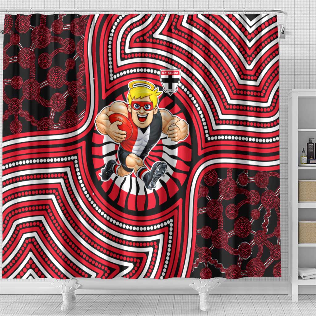 St Kilda Football Club Shower Curtain Indigenous Monochrome Dot Art Mascot Style