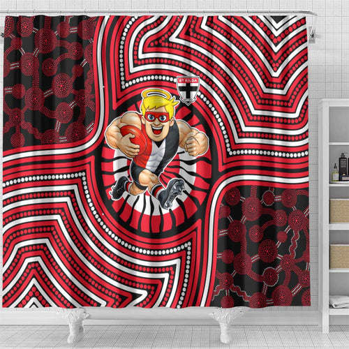 St Kilda Football Club Shower Curtain Indigenous Monochrome Dot Art Mascot Style
