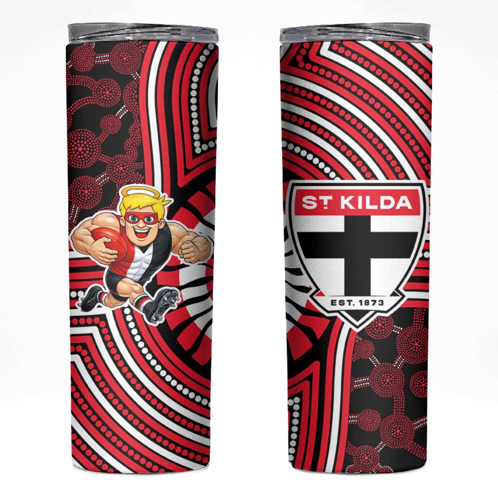 St Kilda Football Club Skinny Tumbler Indigenous Monochrome Dot Art Mascot Style