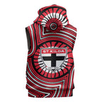 St Kilda Football Club Sleeveless Hoodie Indigenous Monochrome Dot Art Mascot Style