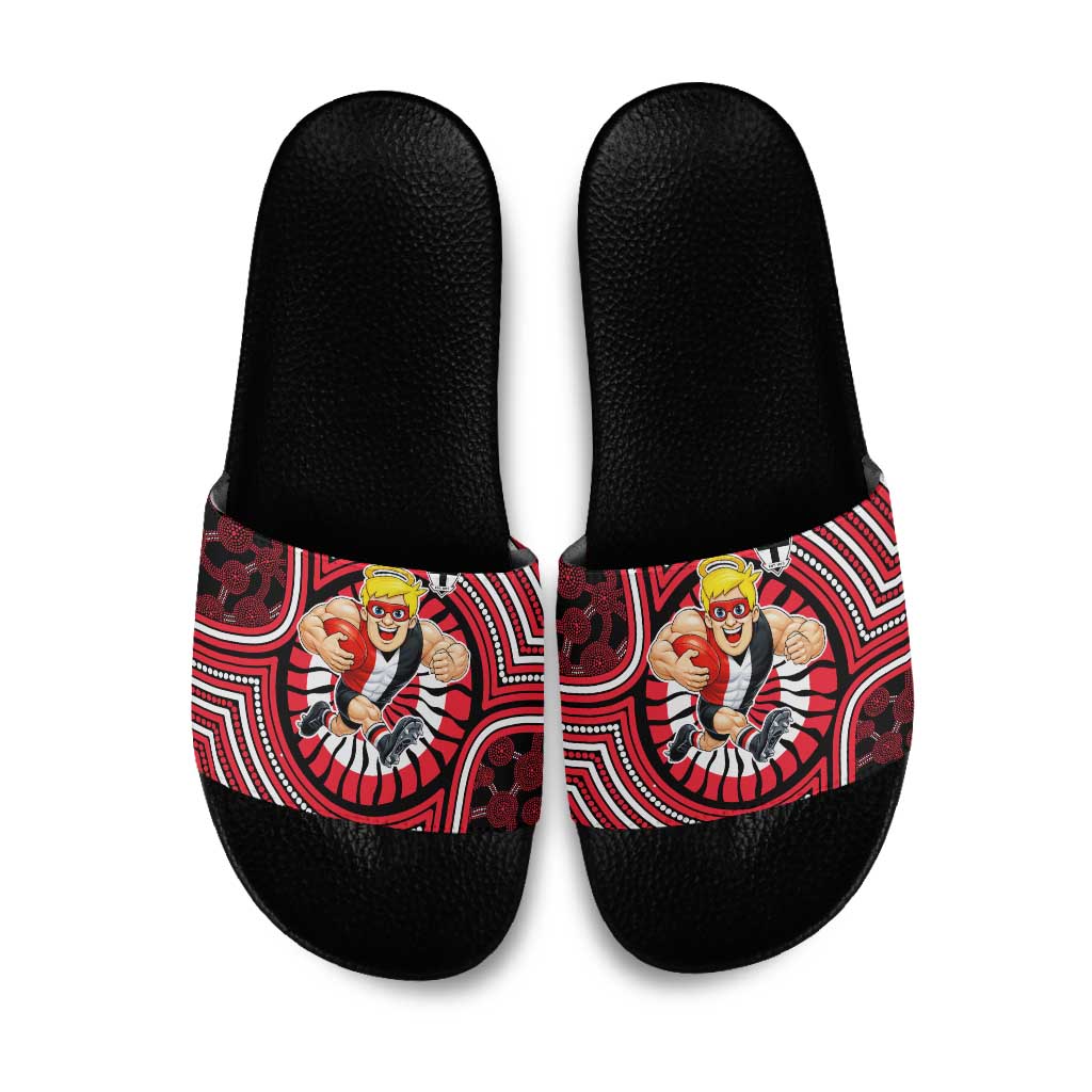 St Kilda Football Club Slide Sandals Indigenous Monochrome Dot Art Mascot Style