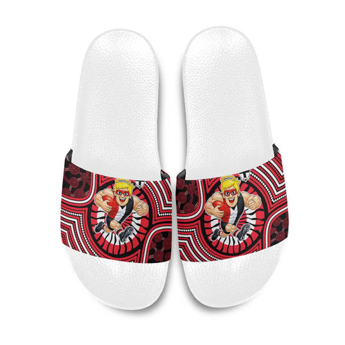 St Kilda Football Club Slide Sandals Indigenous Monochrome Dot Art Mascot Style