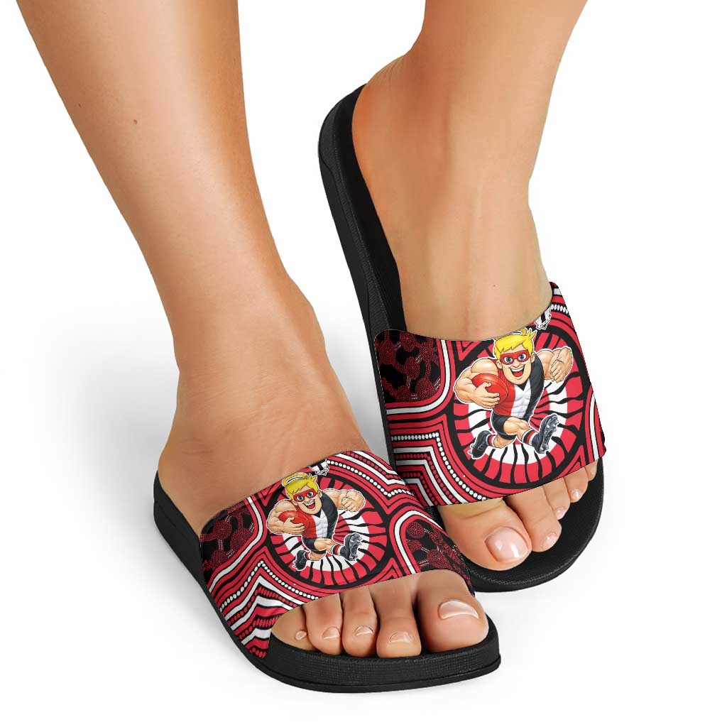 St Kilda Football Club Slide Sandals Indigenous Monochrome Dot Art Mascot Style