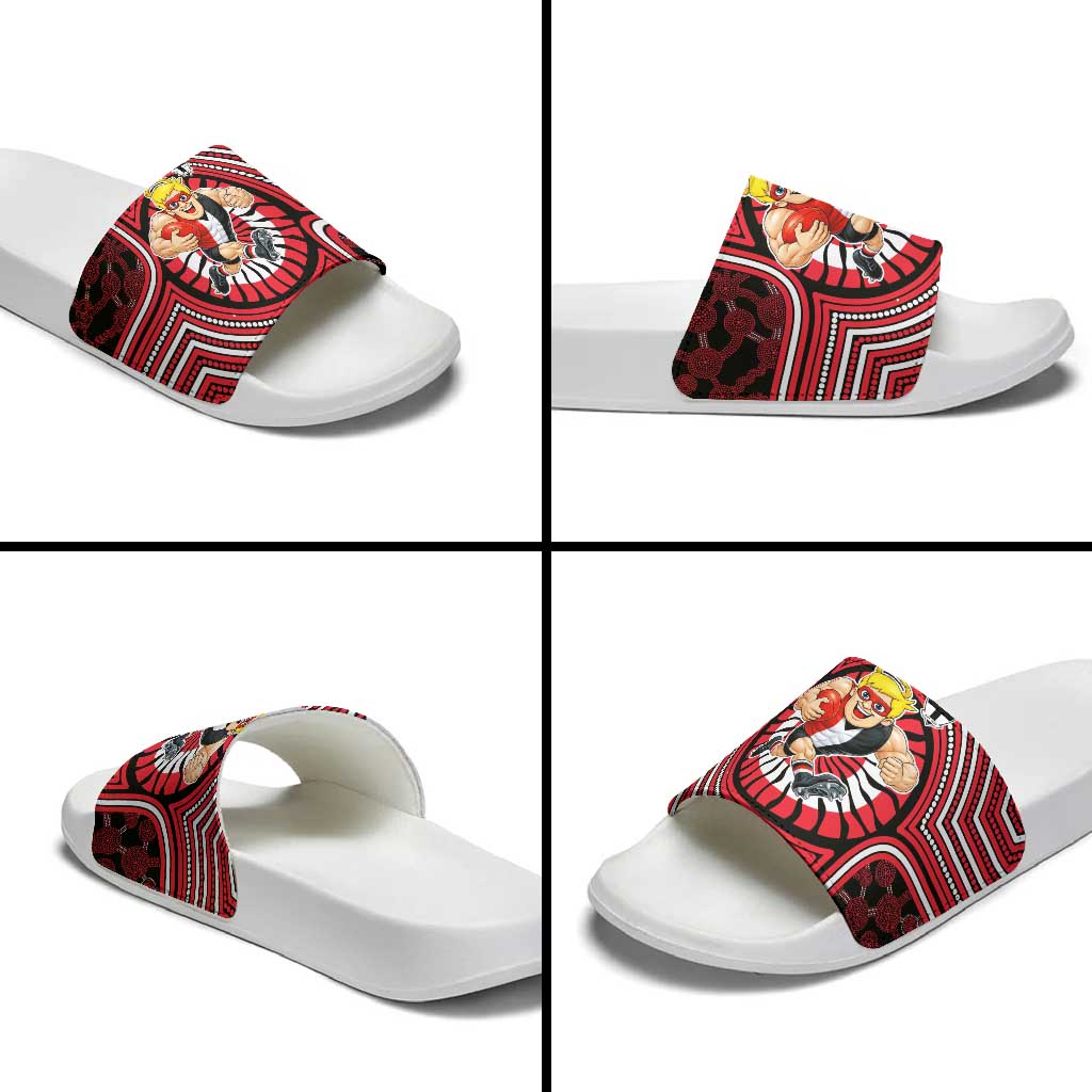 St Kilda Football Club Slide Sandals Indigenous Monochrome Dot Art Mascot Style