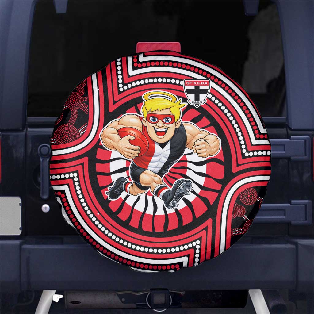 St Kilda Football Club Spare Tire Cover Indigenous Monochrome Dot Art Mascot Style