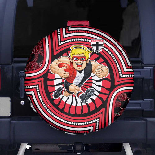 St Kilda Football Club Spare Tire Cover Indigenous Monochrome Dot Art Mascot Style
