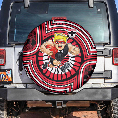 St Kilda Football Club Spare Tire Cover Indigenous Monochrome Dot Art Mascot Style