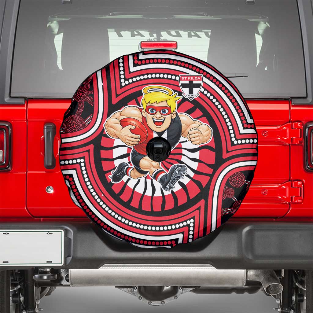 St Kilda Football Club Spare Tire Cover Indigenous Monochrome Dot Art Mascot Style