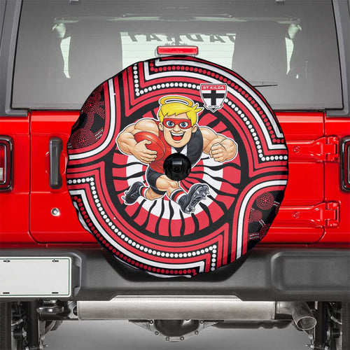 St Kilda Football Club Spare Tire Cover Indigenous Monochrome Dot Art Mascot Style