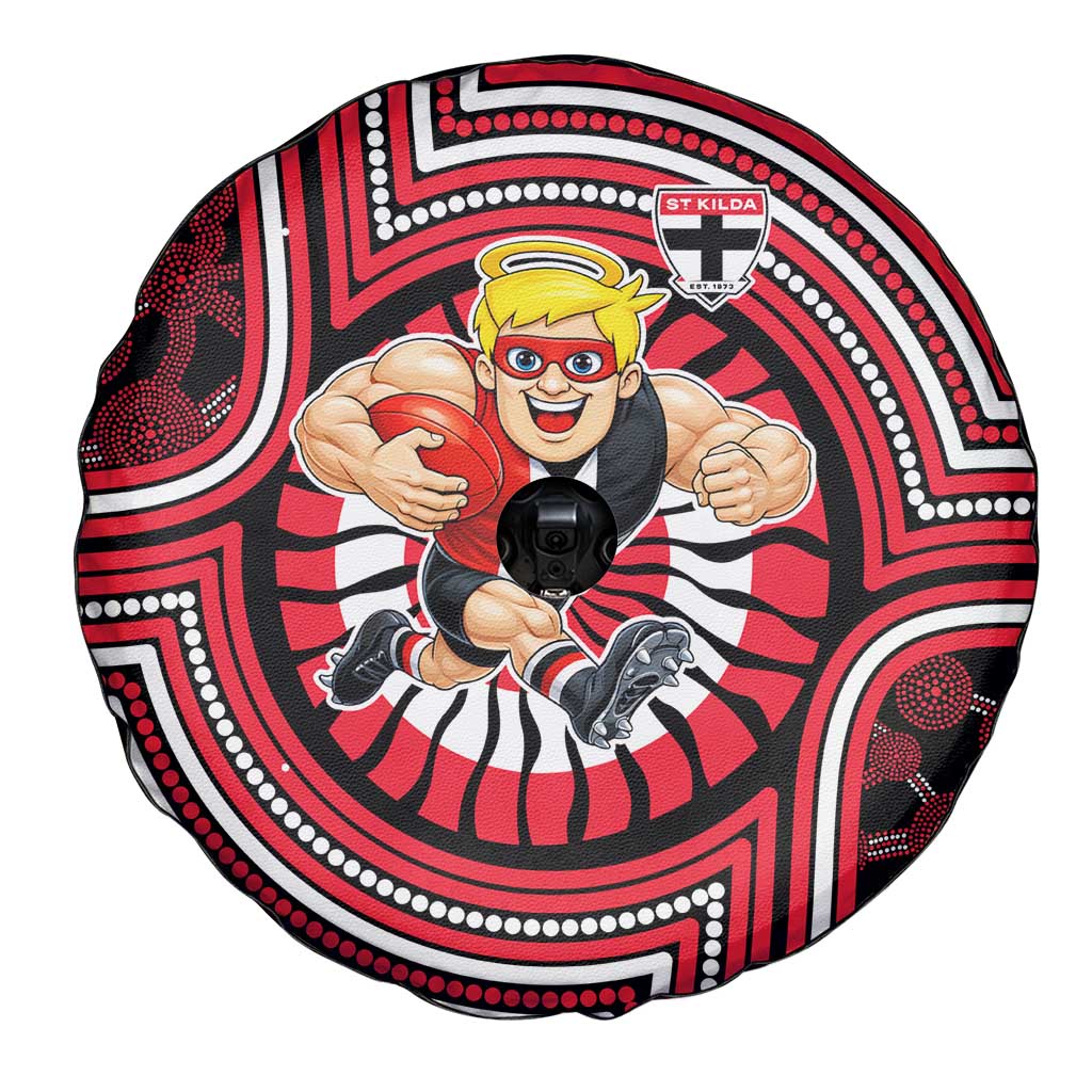 St Kilda Football Club Spare Tire Cover Indigenous Monochrome Dot Art Mascot Style