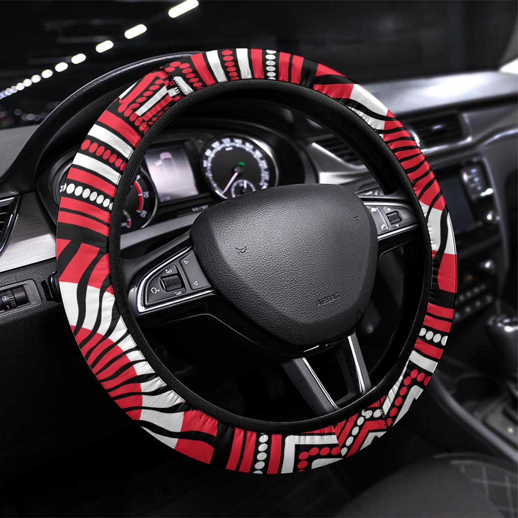 St Kilda Football Club Steering Wheel Cover Indigenous Monochrome Dot Art Mascot Style
