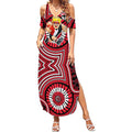 St Kilda Football Club Summer Maxi Dress Indigenous Monochrome Dot Art Mascot Style