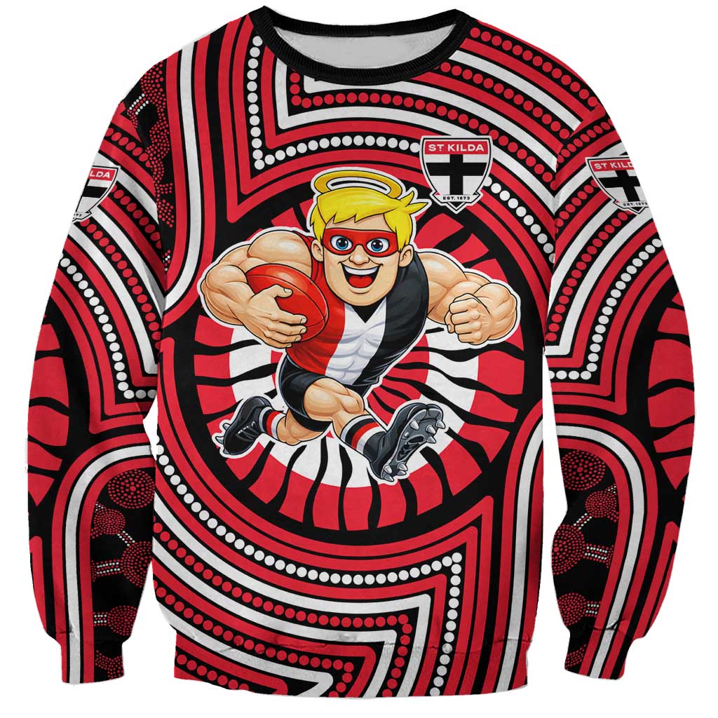 St Kilda Football Club Sweatshirt Indigenous Monochrome Dot Art Mascot Style