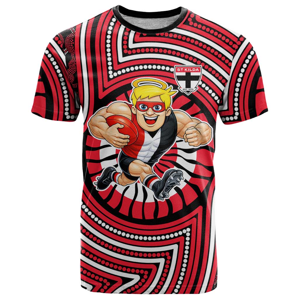 St Kilda Football Club T Shirt Indigenous Monochrome Dot Art Mascot Style
