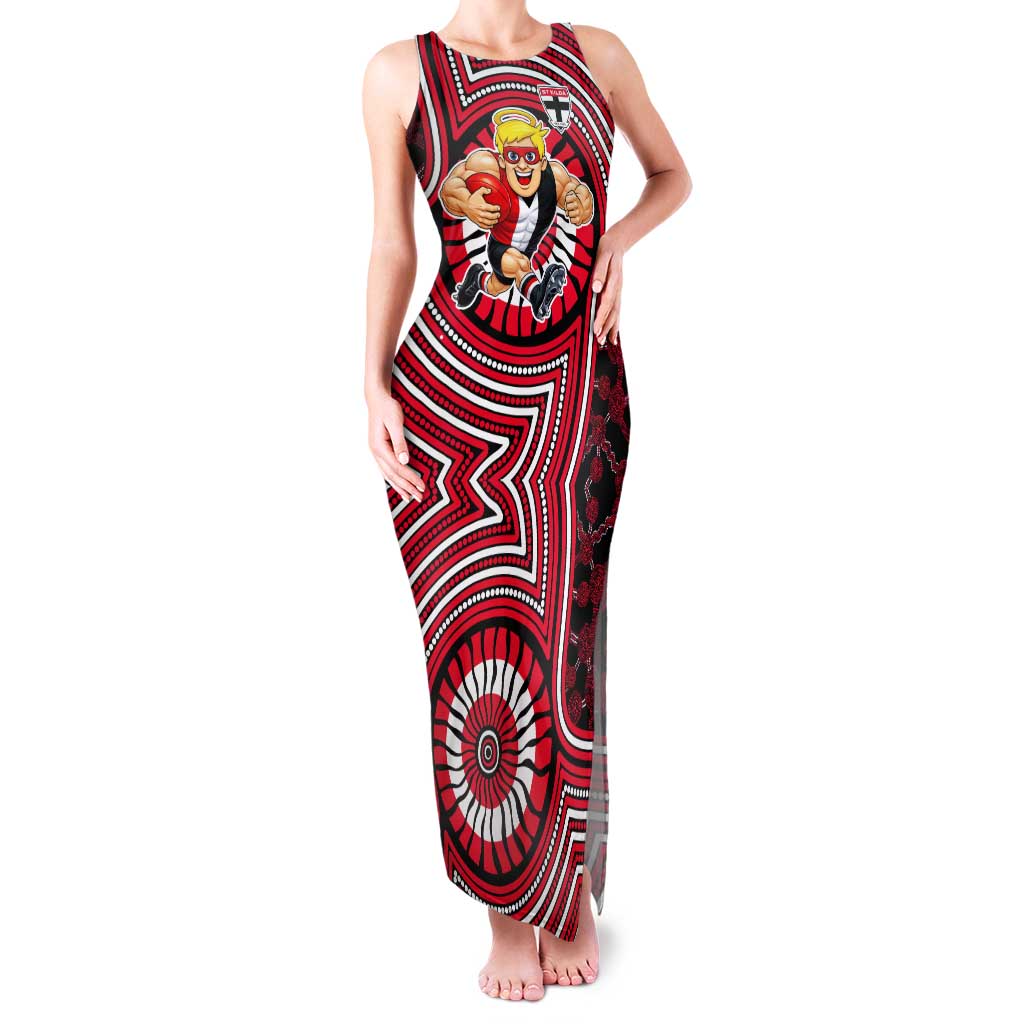 St Kilda Football Club Tank Maxi Dress Indigenous Monochrome Dot Art Mascot Style