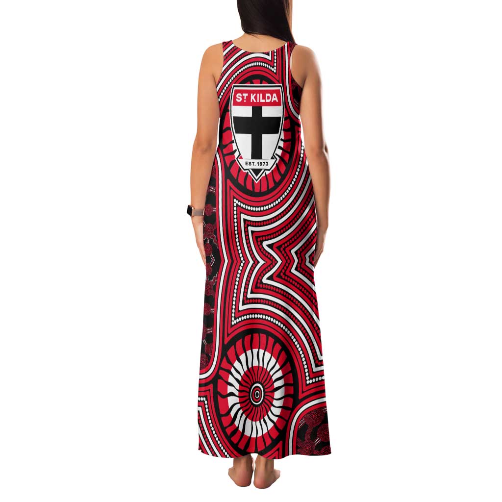 St Kilda Football Club Tank Maxi Dress Indigenous Monochrome Dot Art Mascot Style