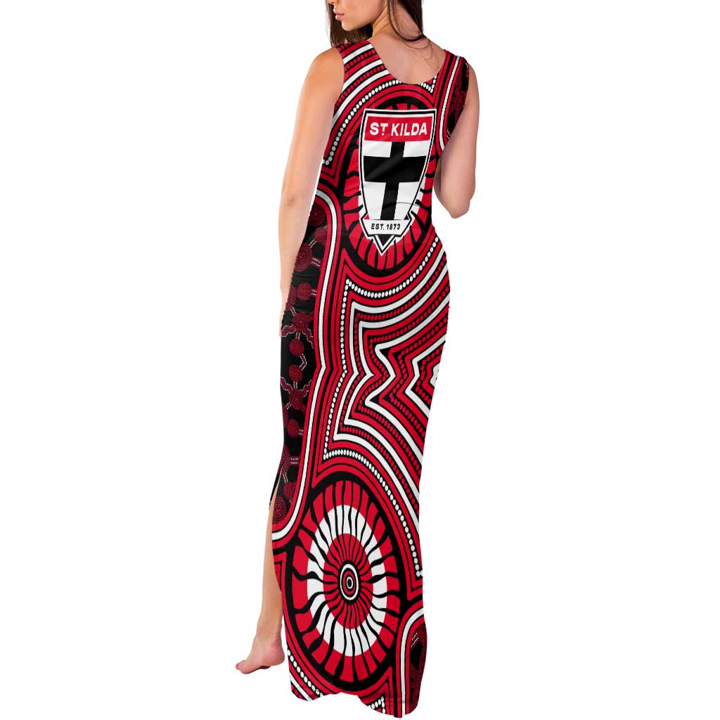 St Kilda Football Club Tank Maxi Dress Indigenous Monochrome Dot Art Mascot Style