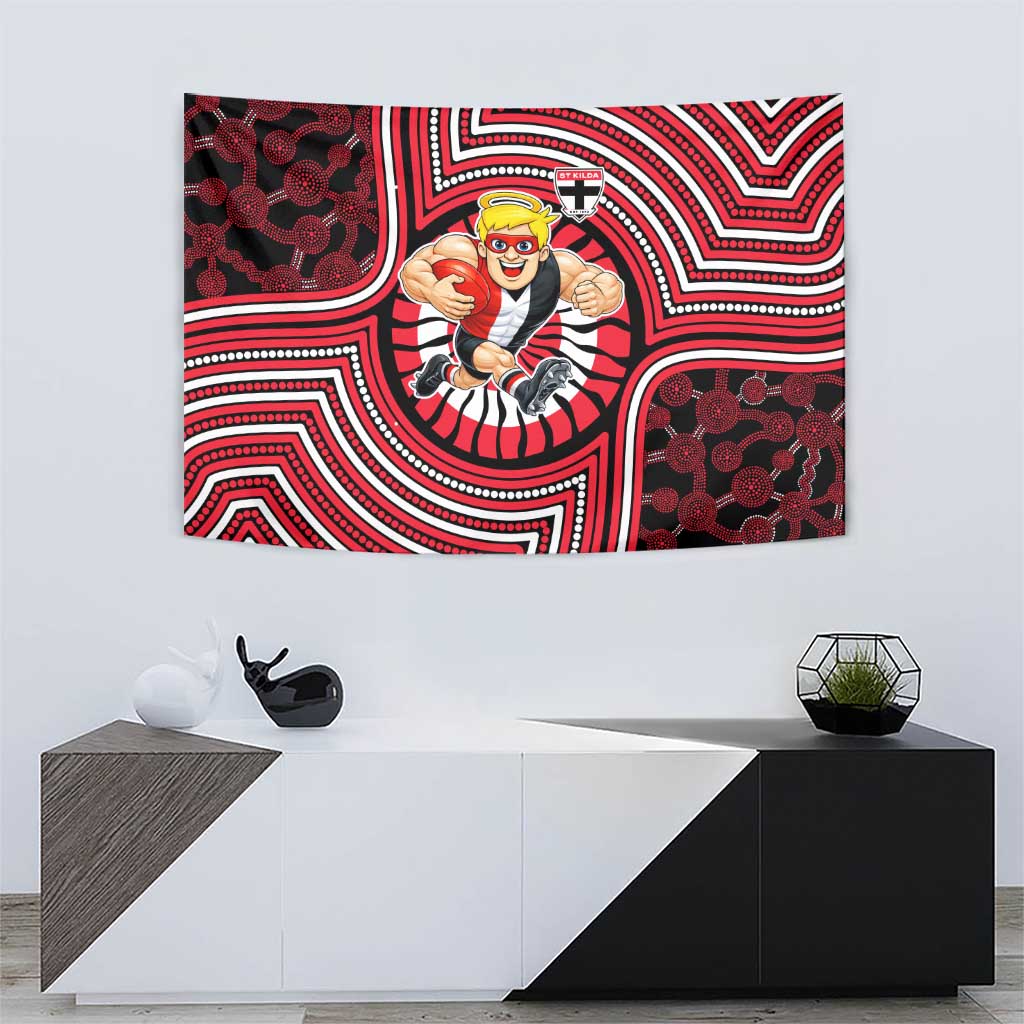 St Kilda Football Club Tapestry Indigenous Monochrome Dot Art Mascot Style