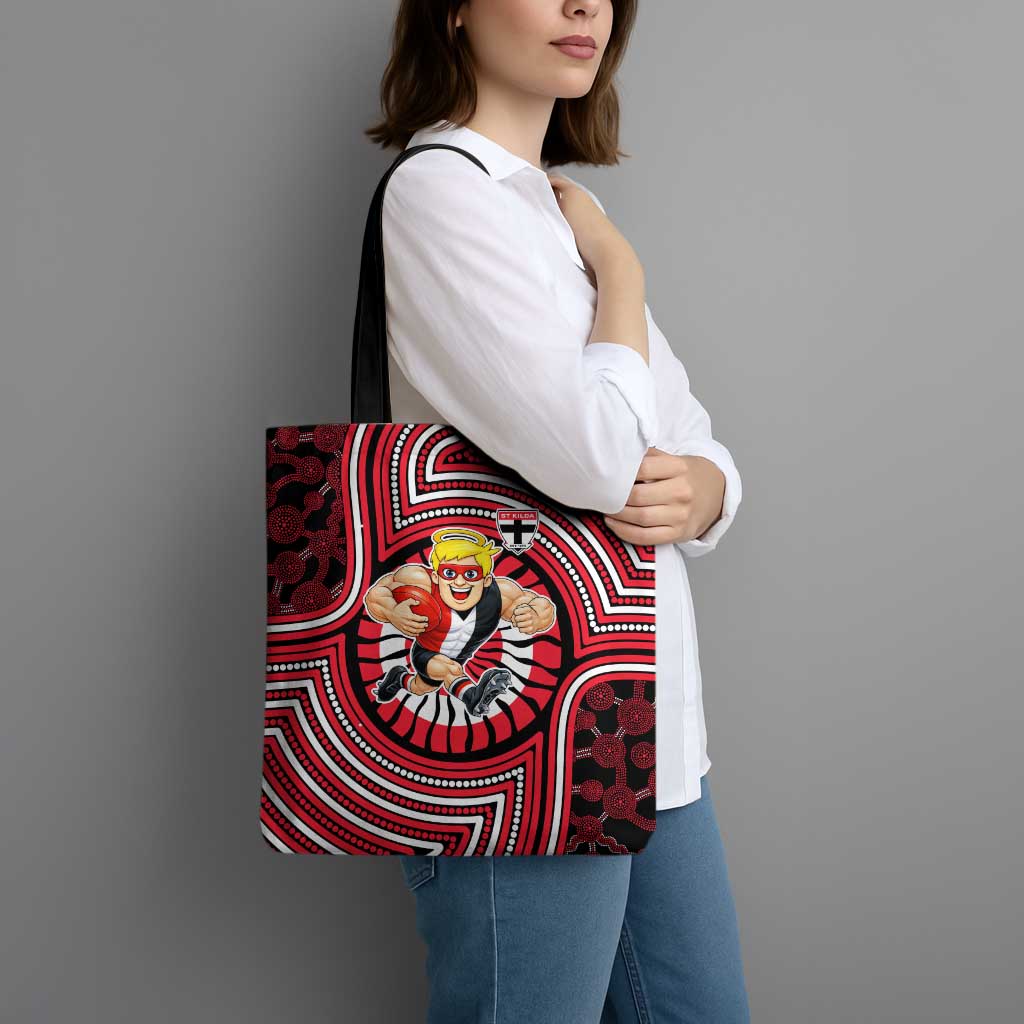 St Kilda Football Club Tote Bag Indigenous Monochrome Dot Art Mascot Style