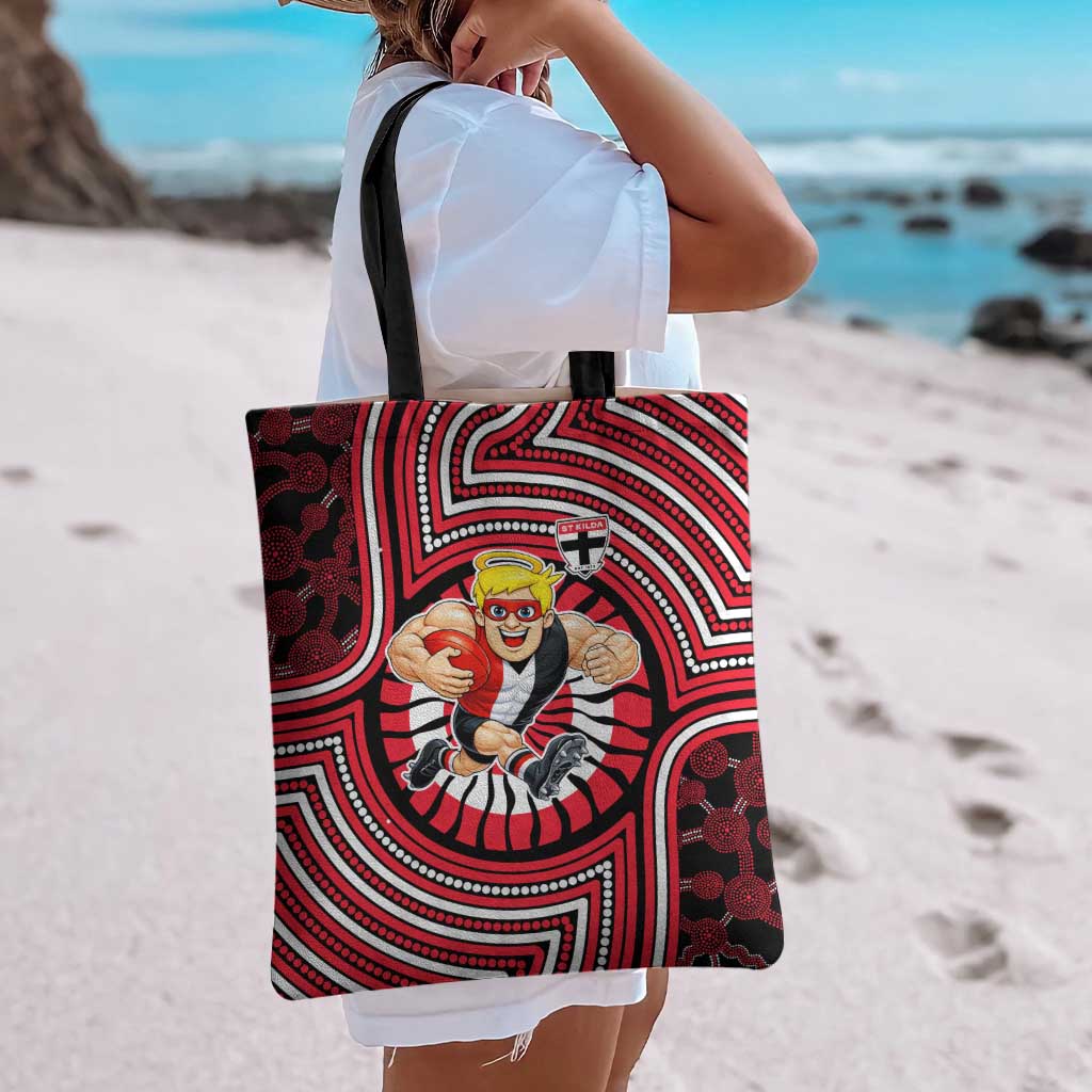 St Kilda Football Club Tote Bag Indigenous Monochrome Dot Art Mascot Style