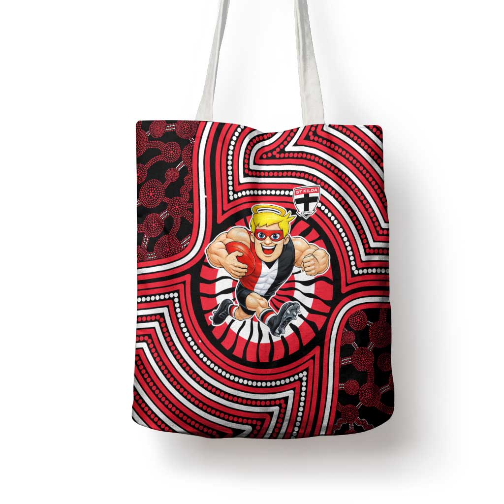 St Kilda Football Club Tote Bag Indigenous Monochrome Dot Art Mascot Style