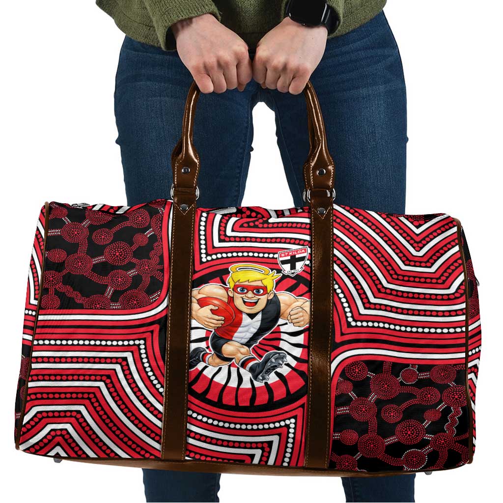 St Kilda Football Club Travel Bag Indigenous Monochrome Dot Art Mascot Style