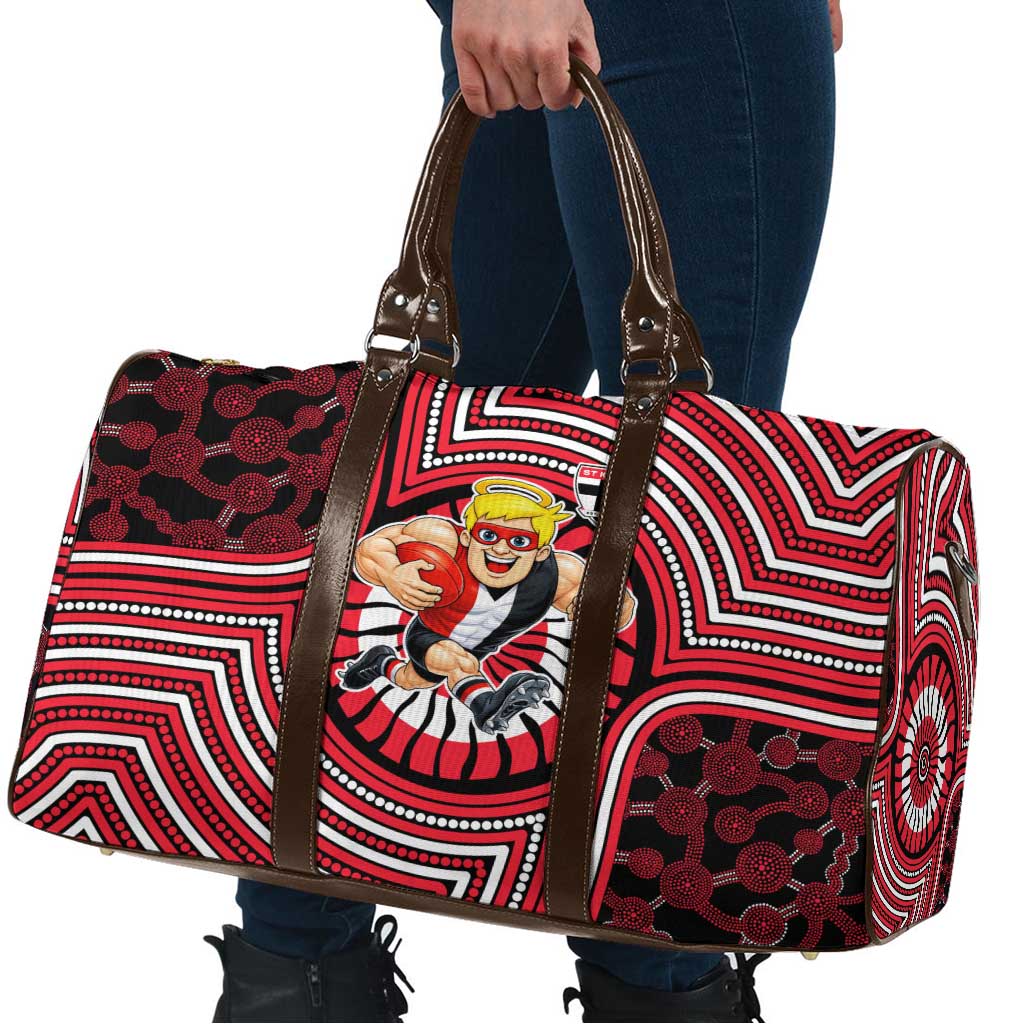 St Kilda Football Club Travel Bag Indigenous Monochrome Dot Art Mascot Style