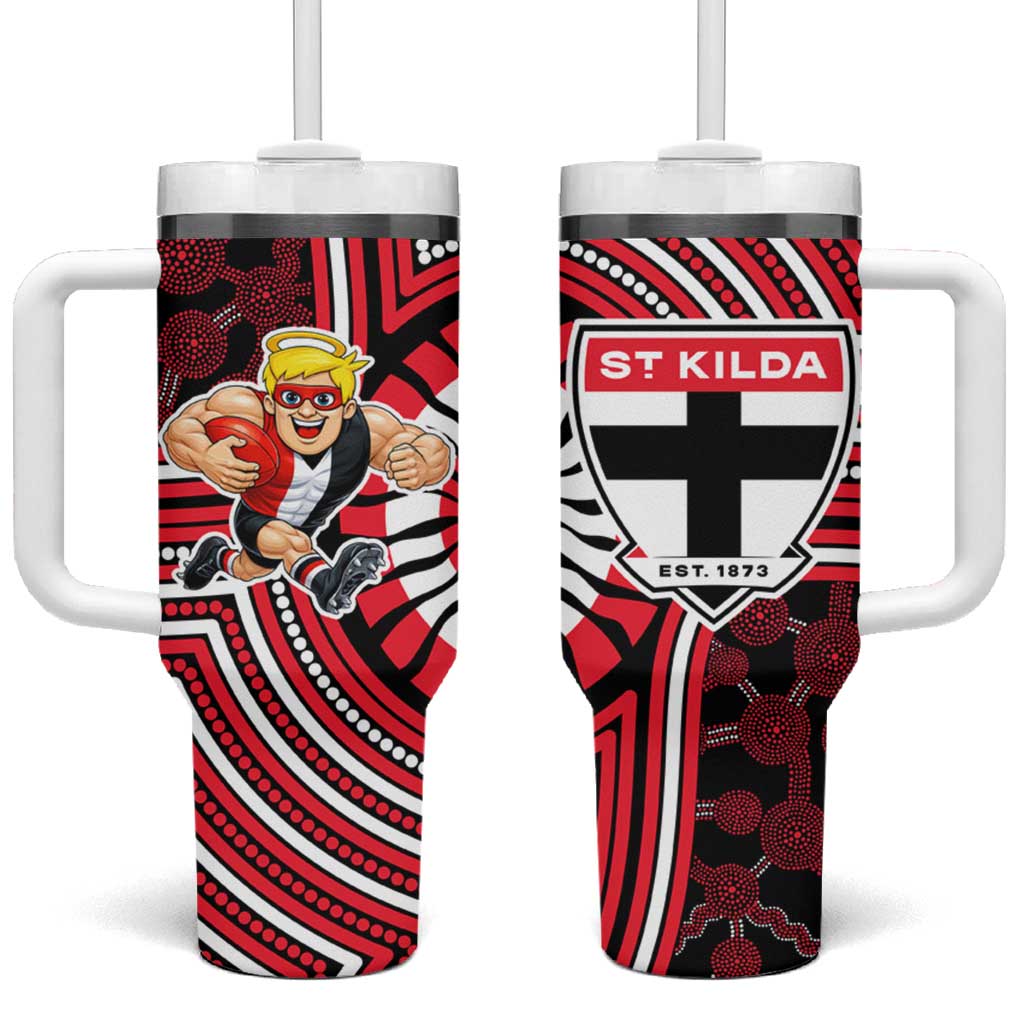 St Kilda Football Club Tumbler With Handle Indigenous Monochrome Dot Art Mascot Style