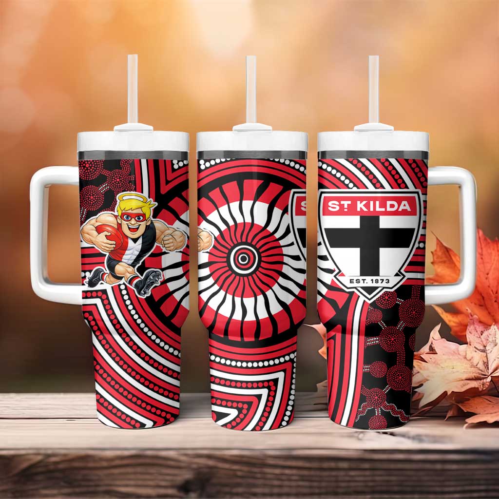 St Kilda Football Club Tumbler With Handle Indigenous Monochrome Dot Art Mascot Style