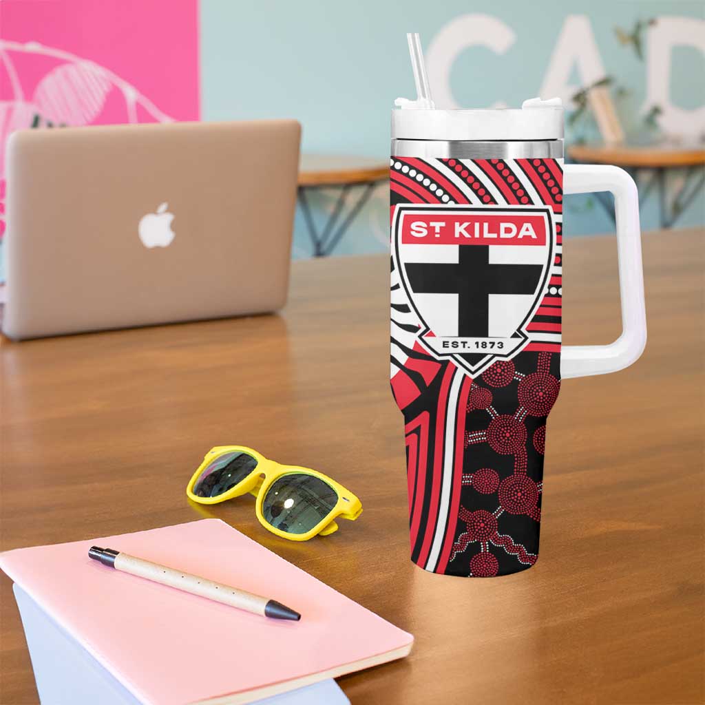 St Kilda Football Club Tumbler With Handle Indigenous Monochrome Dot Art Mascot Style