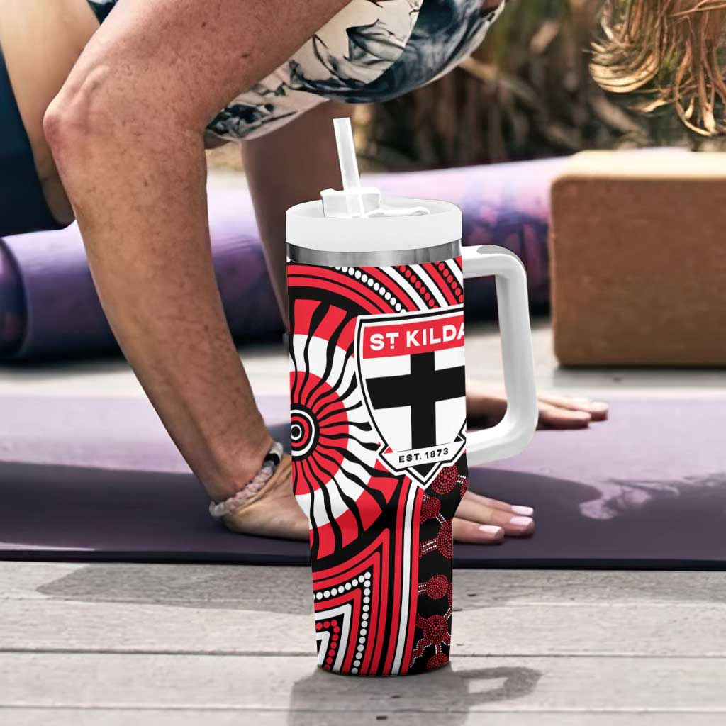 St Kilda Football Club Tumbler With Handle Indigenous Monochrome Dot Art Mascot Style