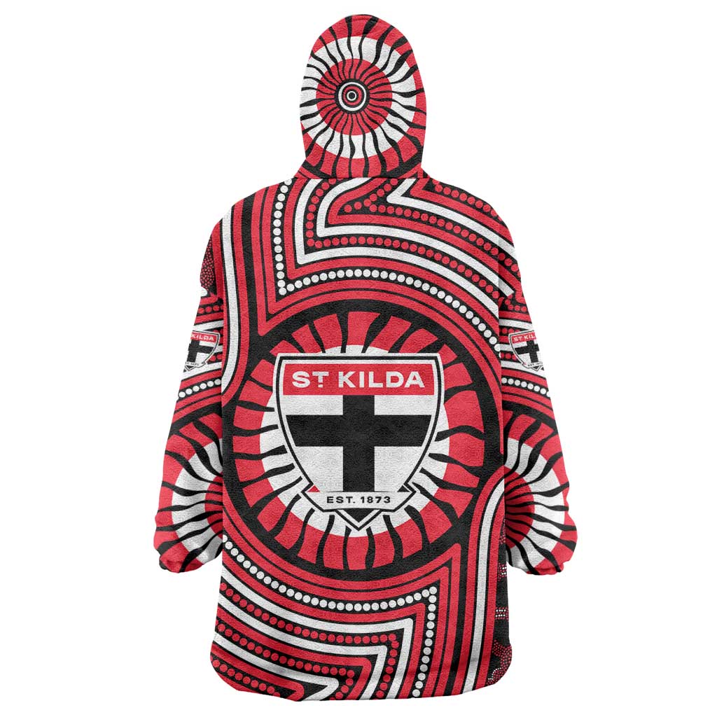St Kilda Football Club Wearable Blanket Hoodie Indigenous Monochrome Dot Art Mascot Style