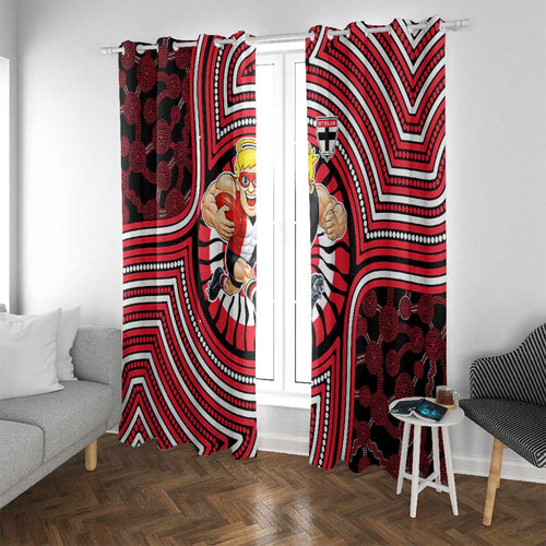 St Kilda Football Club Window Curtain Indigenous Monochrome Dot Art Mascot Style