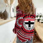 St Kilda Football Club Women Casual Shirt Indigenous Monochrome Dot Art Mascot Style