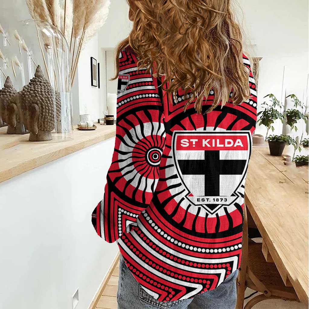 St Kilda Football Club Women Casual Shirt Indigenous Monochrome Dot Art Mascot Style