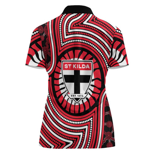 St Kilda Football Club Women Polo Shirt Indigenous Monochrome Dot Art Mascot Style