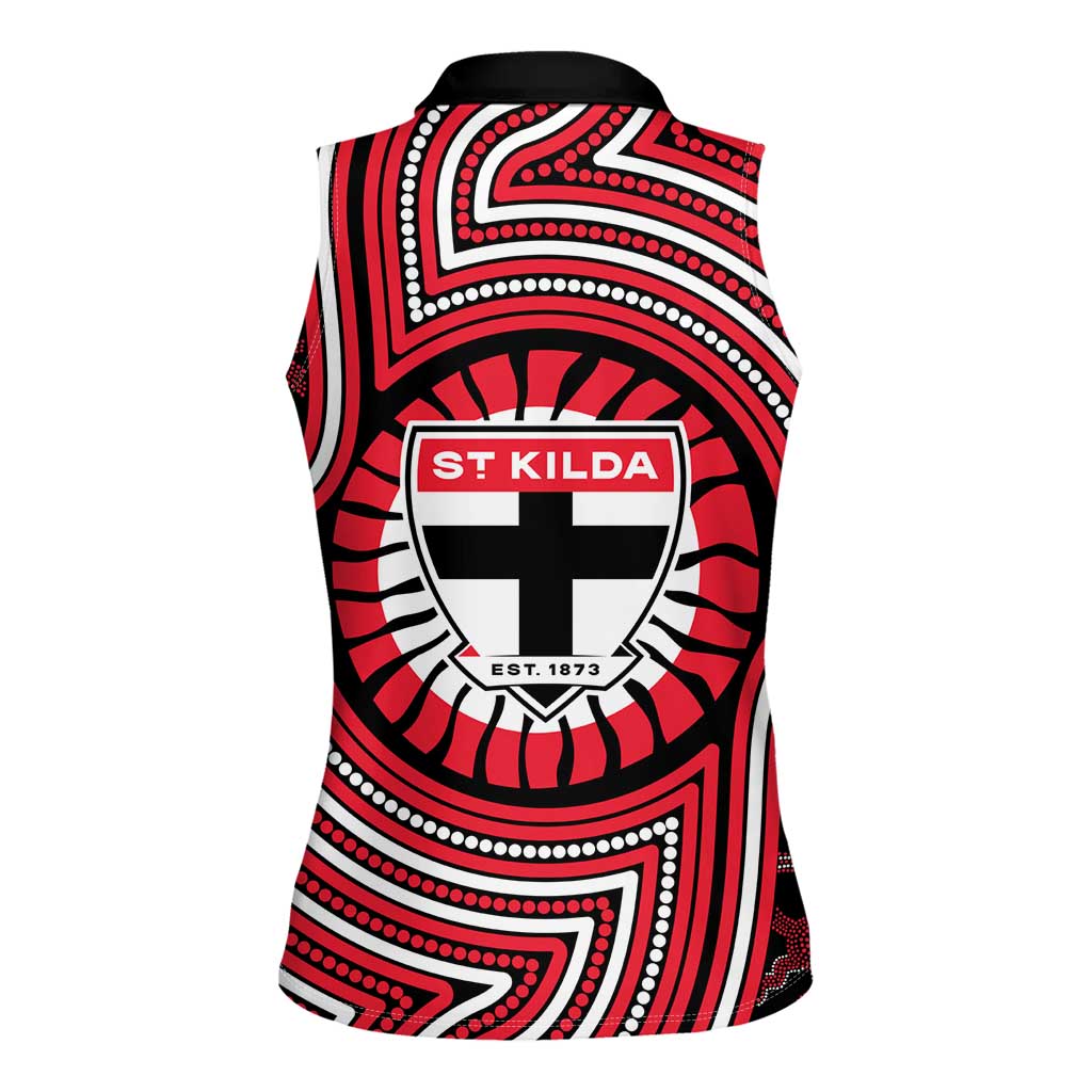 St Kilda Football Club Women Sleeveless Polo Shirt Indigenous Monochrome Dot Art Mascot Style