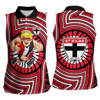 St Kilda Football Club Women Sleeveless Polo Shirt Indigenous Monochrome Dot Art Mascot Style