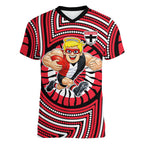 St Kilda Football Club Women V-Neck T-Shirt Indigenous Monochrome Dot Art Mascot Style