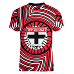 St Kilda Football Club Women V-Neck T-Shirt Indigenous Monochrome Dot Art Mascot Style