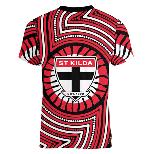 St Kilda Football Club Women V-Neck T-Shirt Indigenous Monochrome Dot Art Mascot Style