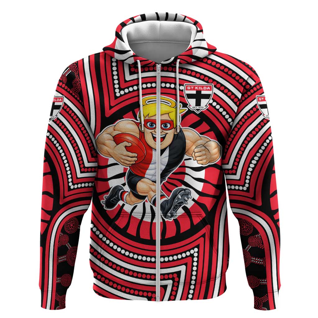 St Kilda Football Club Zip Hoodie Indigenous Monochrome Dot Art Mascot Style