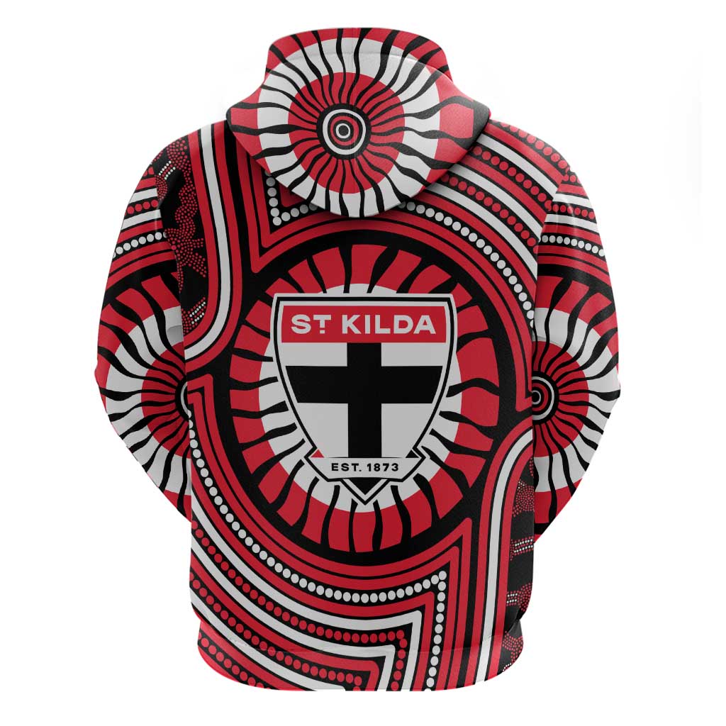 St Kilda Football Club Zip Hoodie Indigenous Monochrome Dot Art Mascot Style
