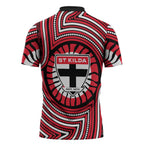 St Kilda Football Club Zipper Polo Shirt Indigenous Monochrome Dot Art Mascot Style