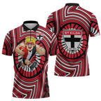 St Kilda Football Club Zipper Polo Shirt Indigenous Monochrome Dot Art Mascot Style